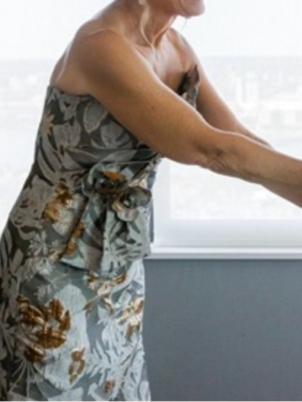 Strapless Floral mother of the bride Dress in Gray and Gold